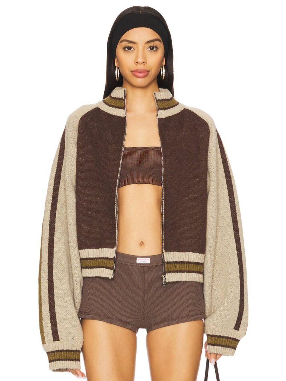 NEW Jaded London Knitted Bomber Brown F1 Racing Jacket Oversized Moto Coat Large